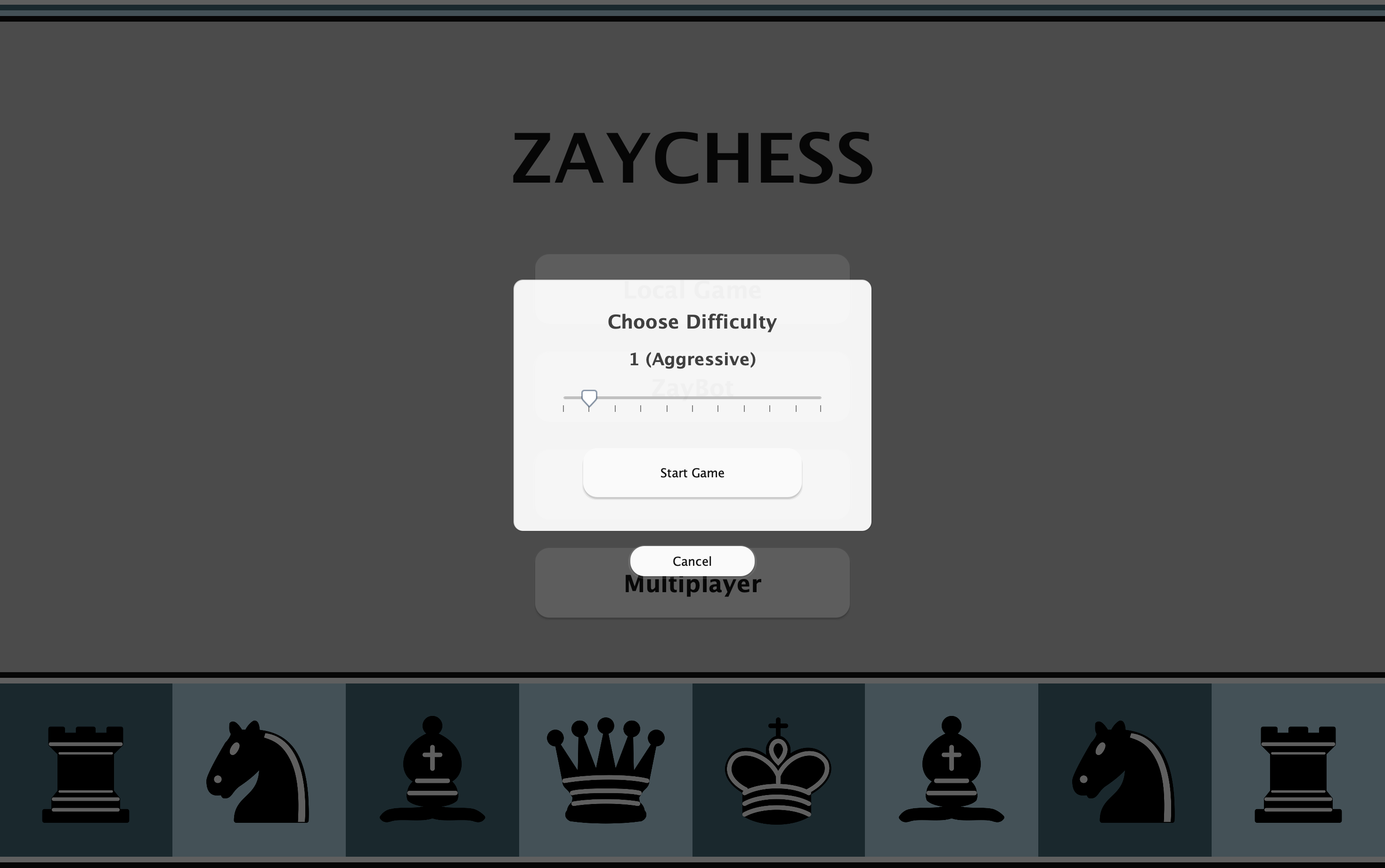 Choosing AI Difficulty Level in Zaychess
